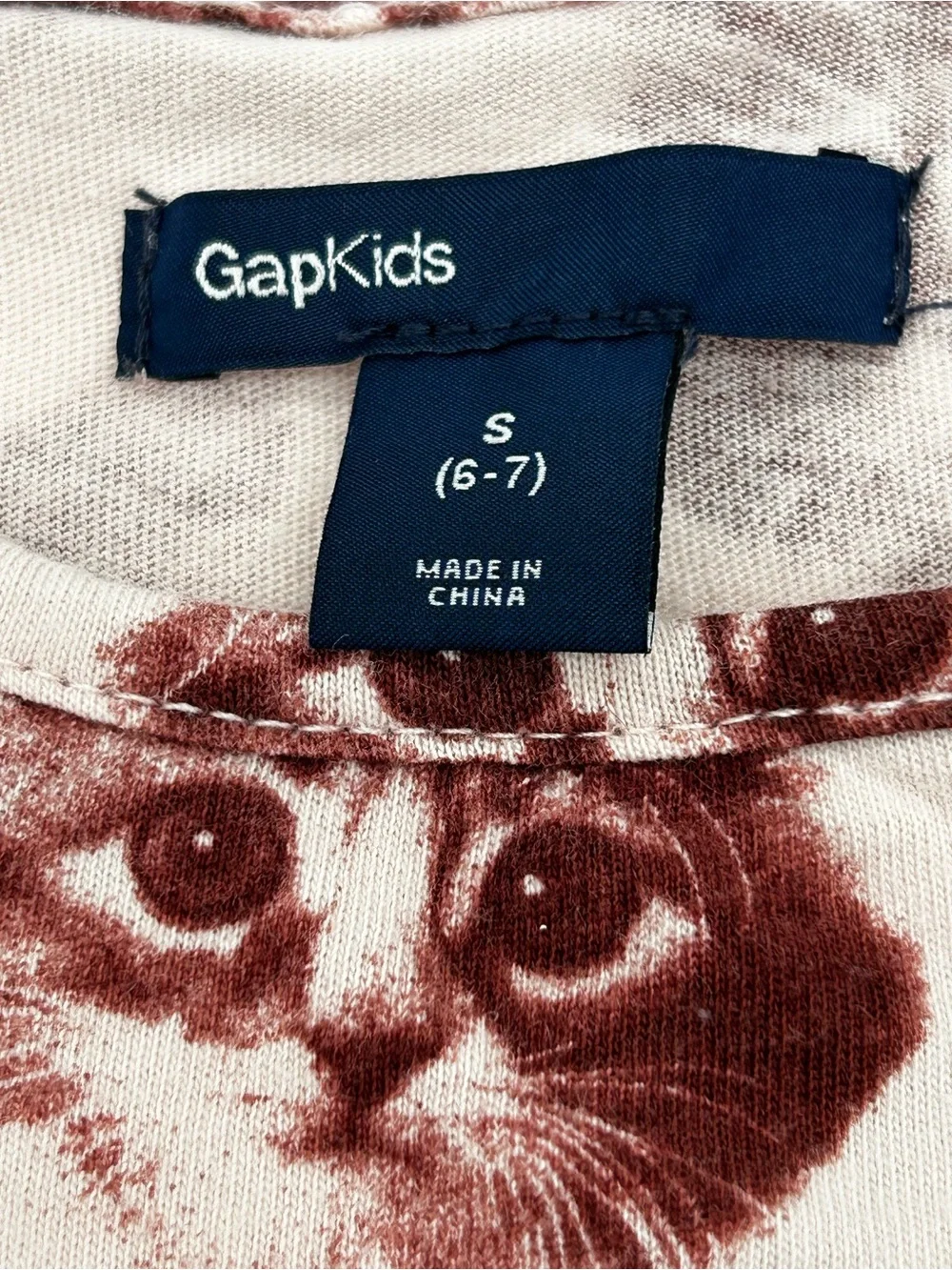 GAPKids Pink Cream Long-Sleeve Tee with Brown Cat Print Size Small (6-7)